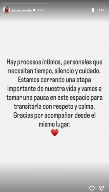 Comunicado de Juliana Awada en Instagram. (Foto: RR.SS.)