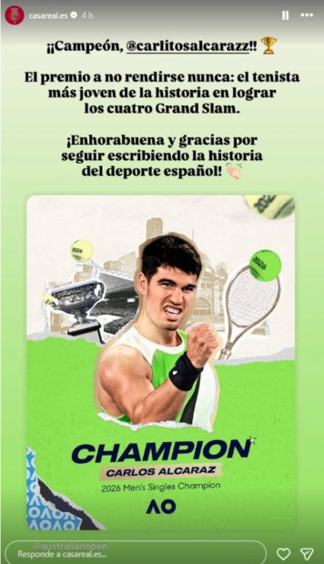 Mensaje de los Reyes a Carlos Alcaraz. (Foto: Instagram)