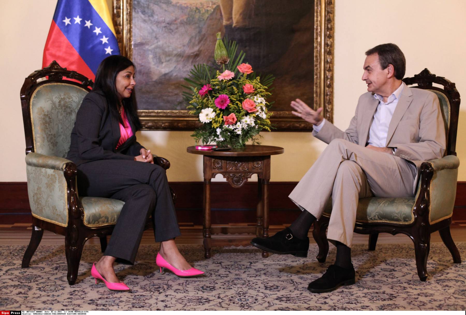 Delcy Rodríguez y José Luis Rodríguez Zapatero. (Foto: Gtres)