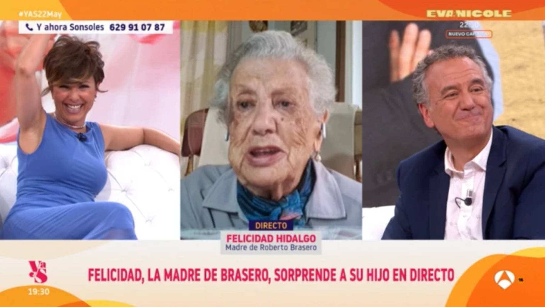 Roberto Brasero y su madre en 'Y ahora Sonsoles'. (Foto: Antena 3)