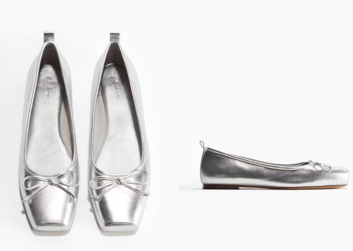 El modelo plateado de H&M, con puntera cuadrada y lazo frontal. (Foto: H&M)