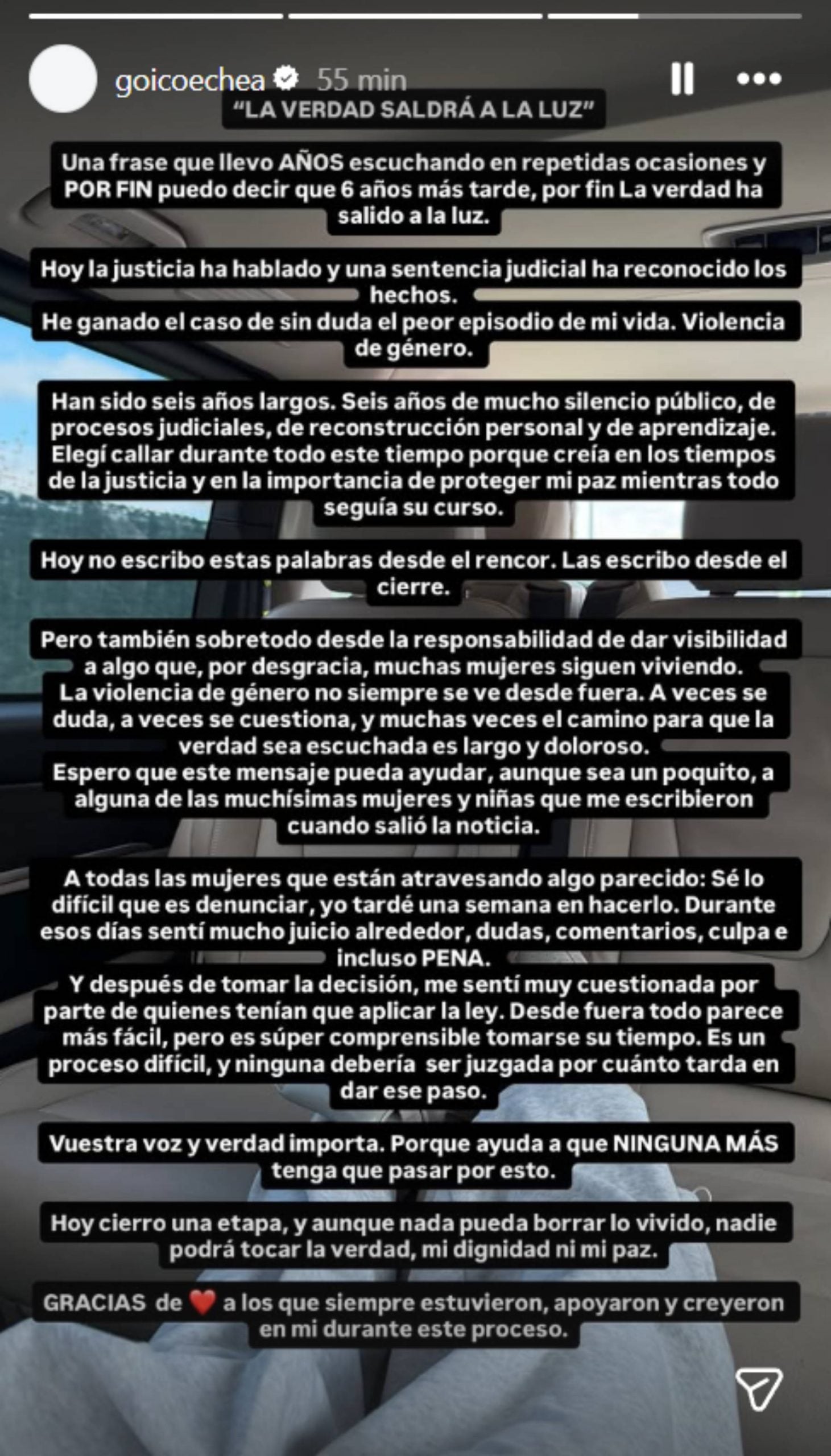Comunicado de Jessica Goicoechea. (Foto: RRSS)
