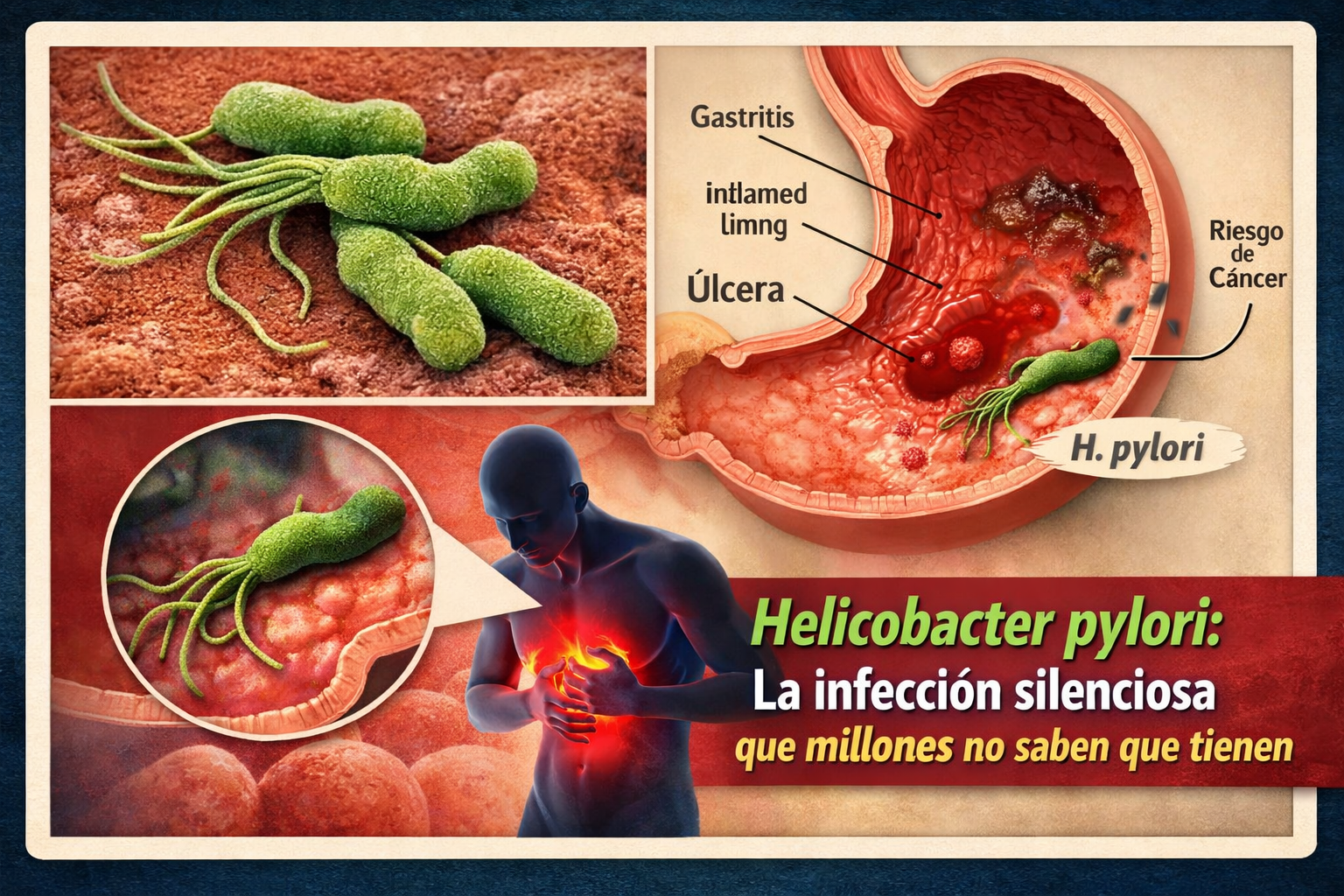 Efectos de Helicobacter pylori en el cuerpo. (Foto hecha con IA)