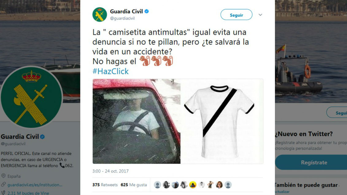 La Guardia Civil alerta de la existencia de una camiseta que simula llevar el cinturón de seguridad, recordando la importancia de utilizar siempre este dispositivo.