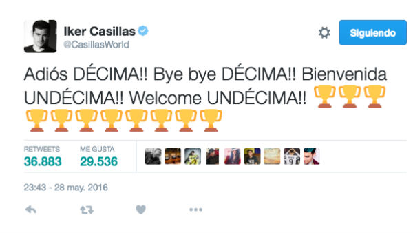 Casillas celebró en Twitter la Undécima.