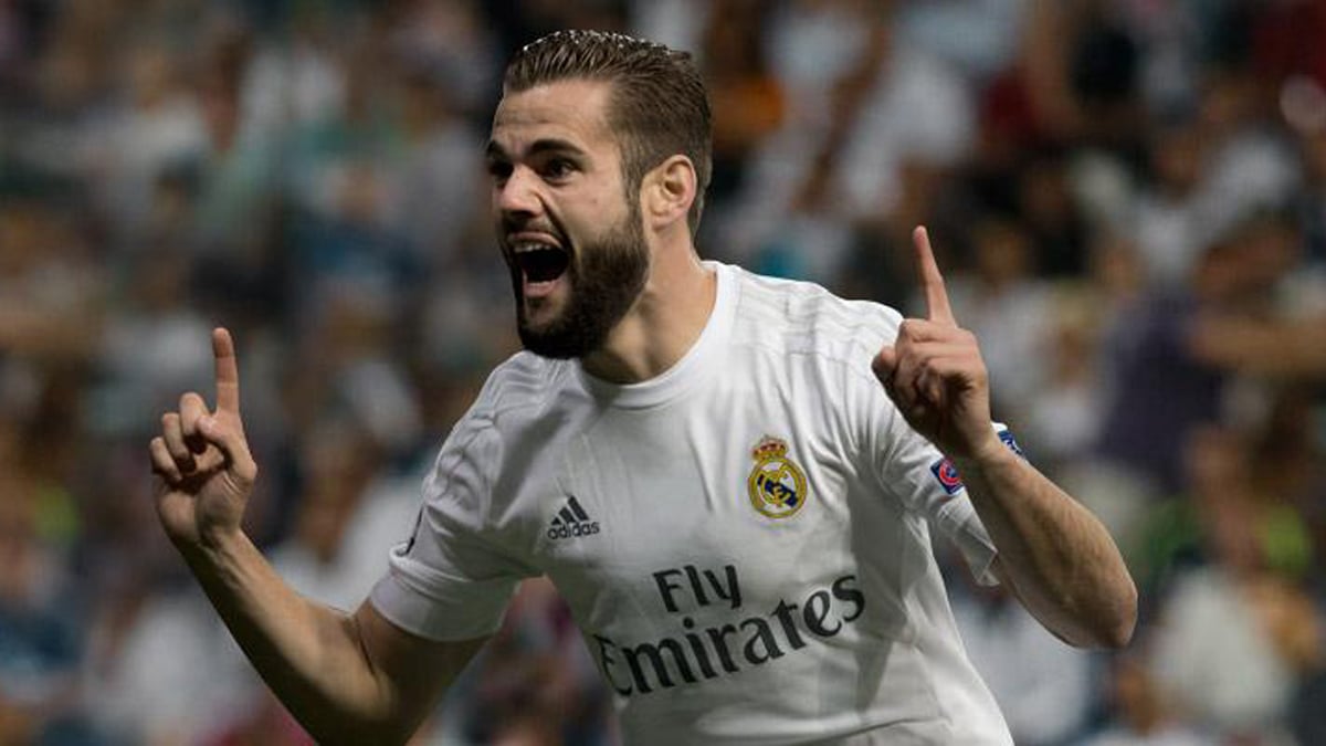 Nacho, celebrando un gol con el Real Madrid.