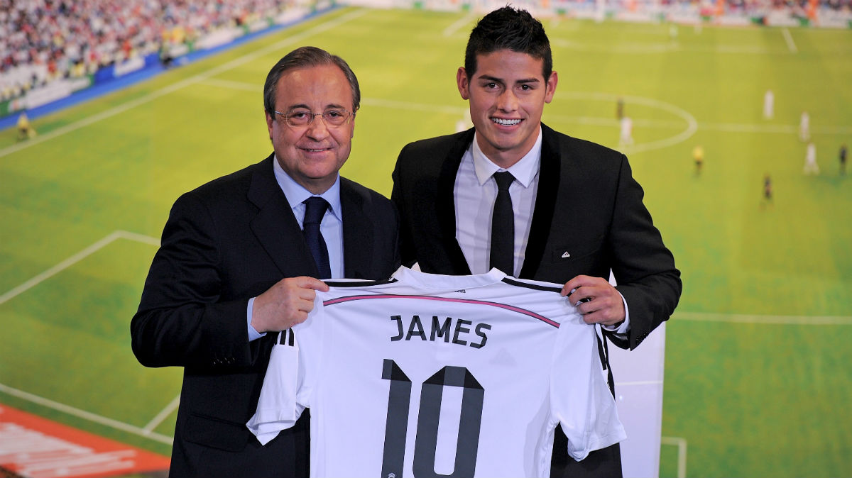 James Rodríguez, presentado en el palco de honor del Santiago Bernabéu. (Getty)