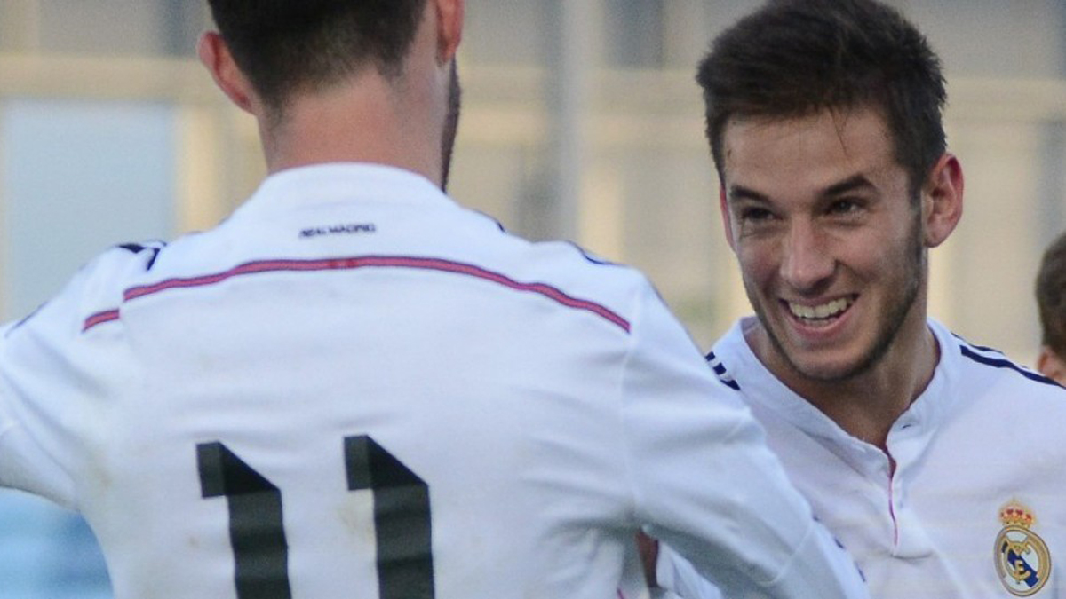 Medrán y Burgui, celebrando un gol con el Castilla.