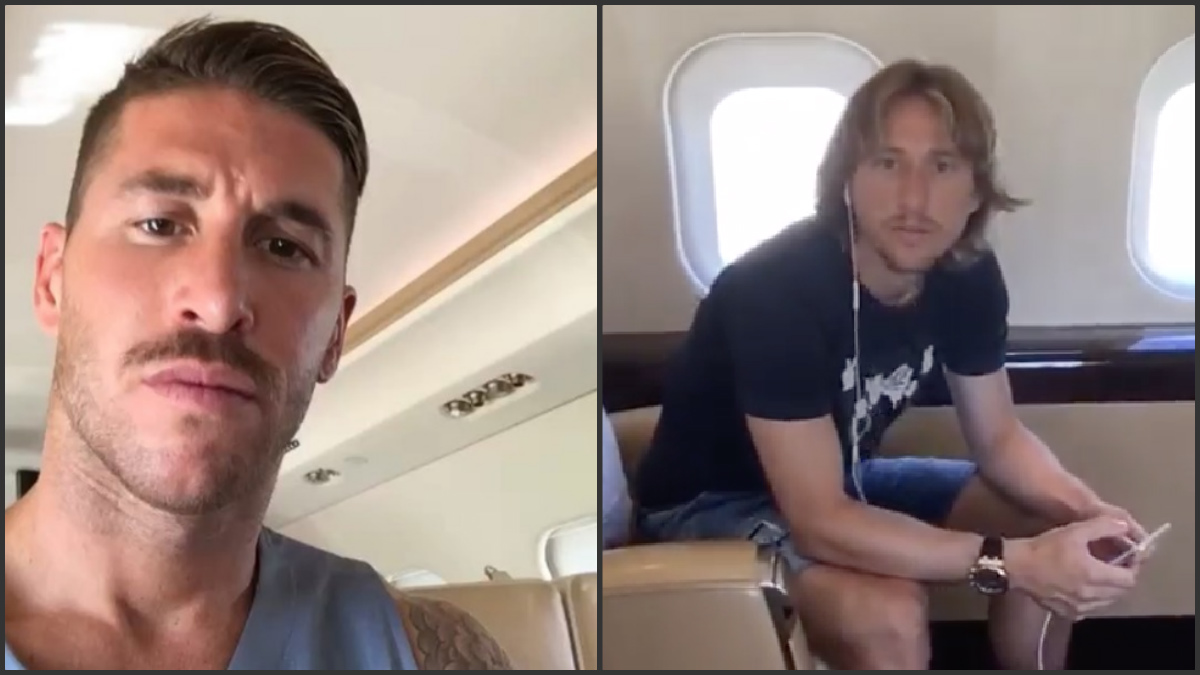 Sergio Ramos y Luka Modric en el avión.