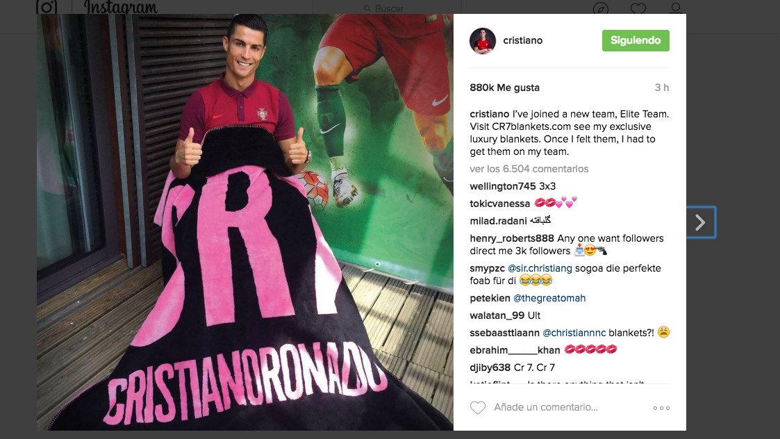 Cristiano Ronaldo presenta su nueva línea de mantas. (Instagram)