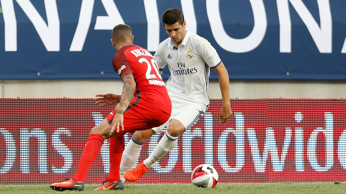 Morata, en una acción del partido amistoso entre el Real Madrid y el PSG.