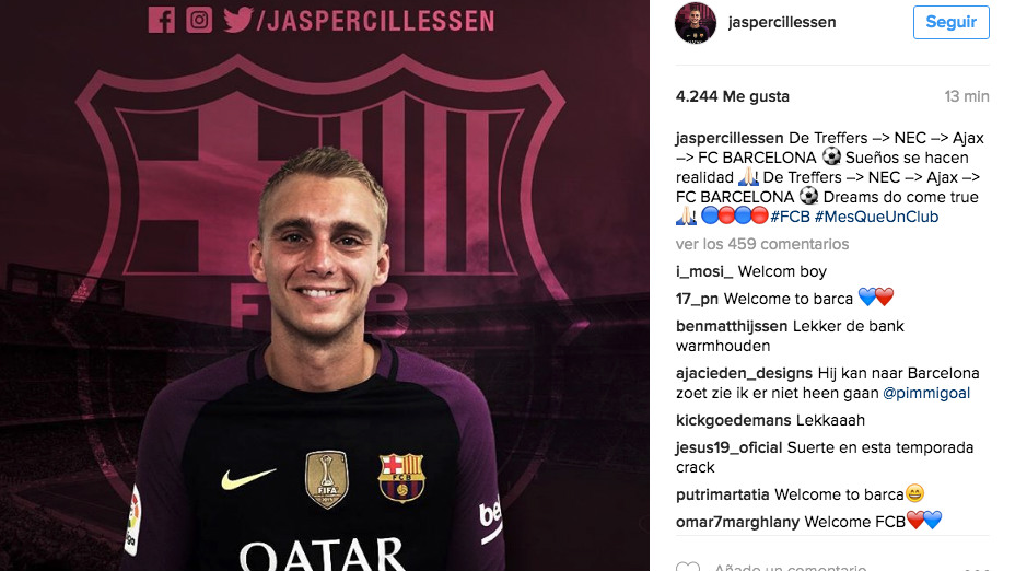 Cillessen adelantó su fichaje por el Barça en Instagram.