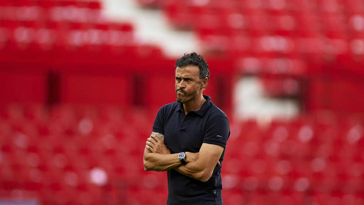 Luis Enrique, en un entrenamiento del Barcelona. (Getty)