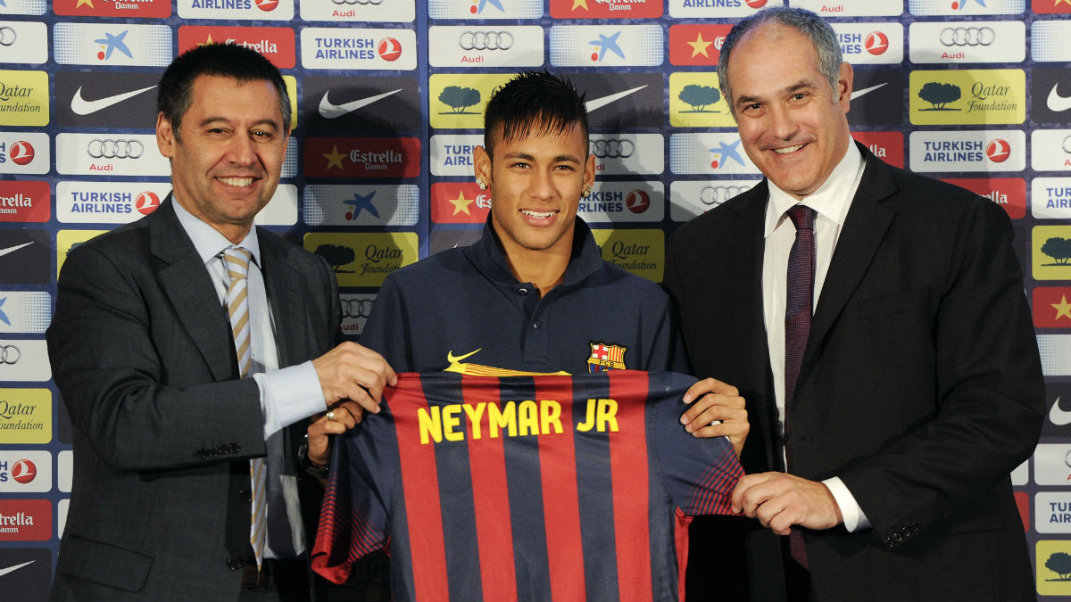 Neymar, en su presentación como jugador del Barcelona. (Getty)