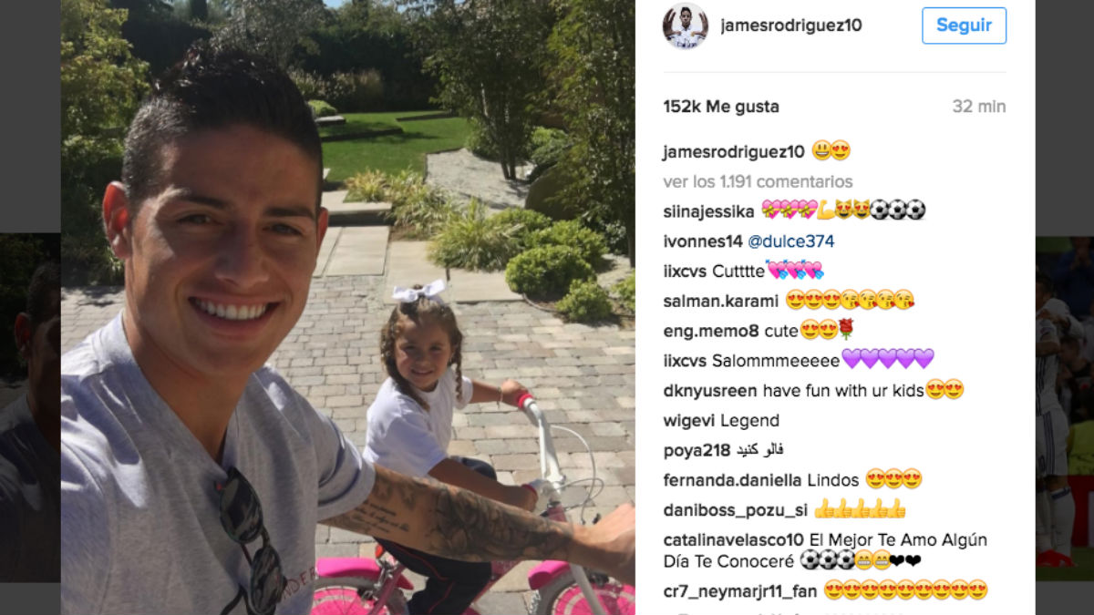 James Rodríguez, junto a su hija Salomé. (Instagram)