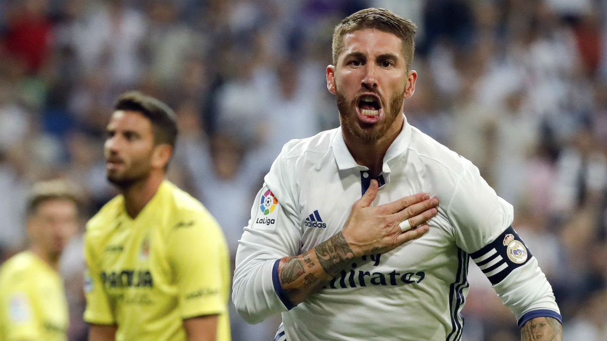 Sergio Ramos celebra un gol en el Bernabéu. (EFE)
