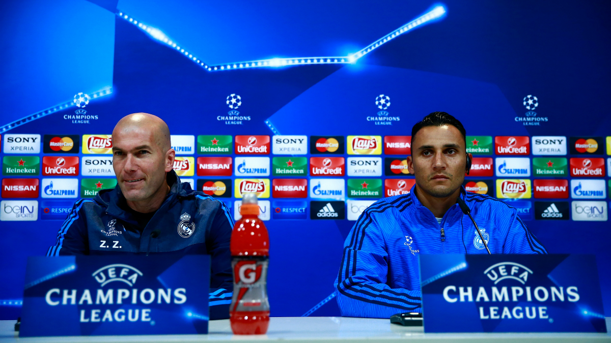 Zidane y Keylor Navas, en sala de prensa. (Getty)