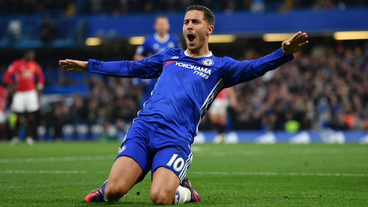Hazard celebra el tercer tanto del Chelsea. (Getty)