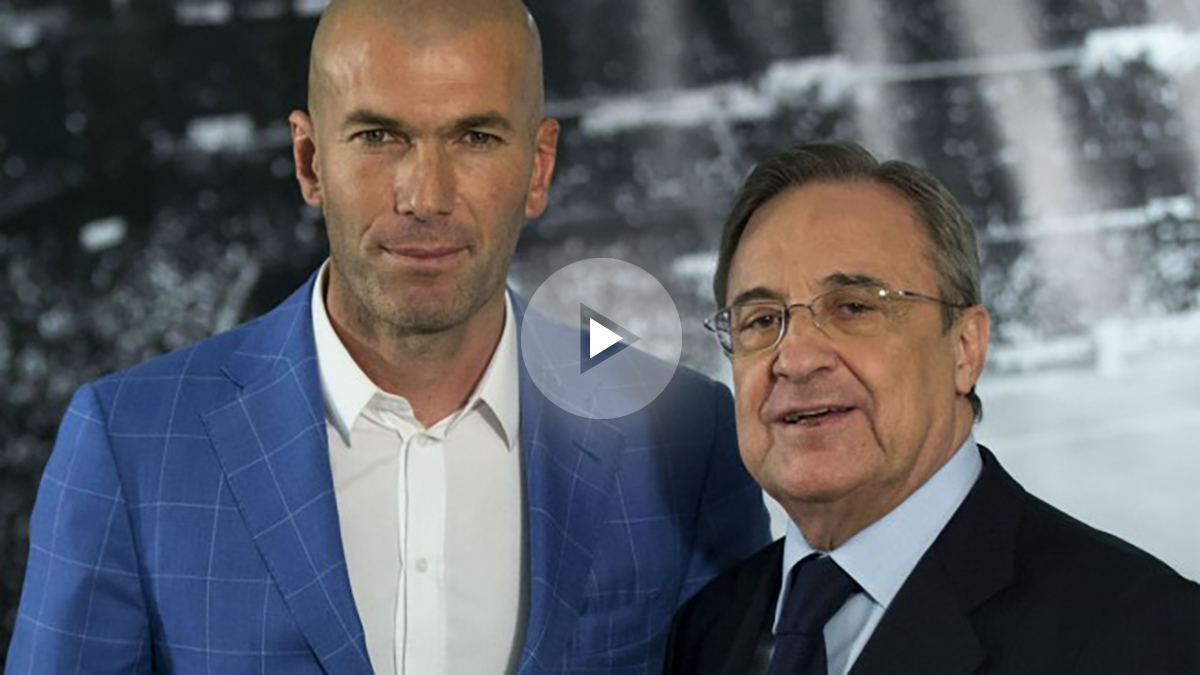 Zinedine Zidane, el día de su presentación junto a Florentino Pérez. (Getty)