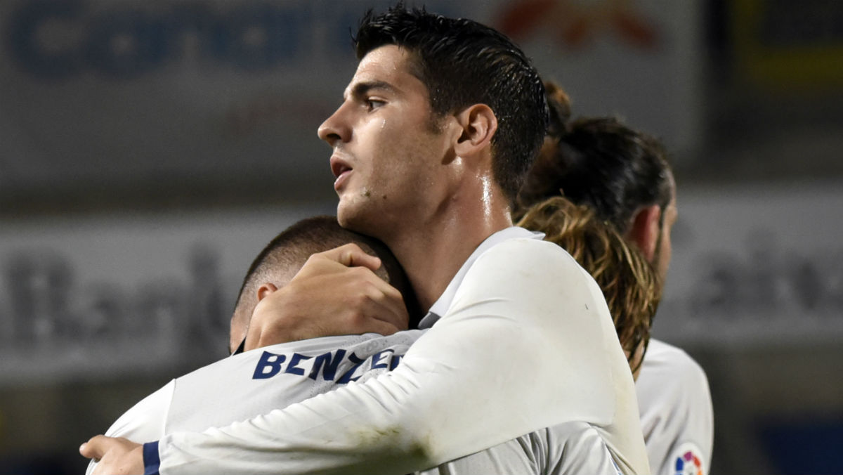 Benzema y Morata celebran un gol. (AFP)
