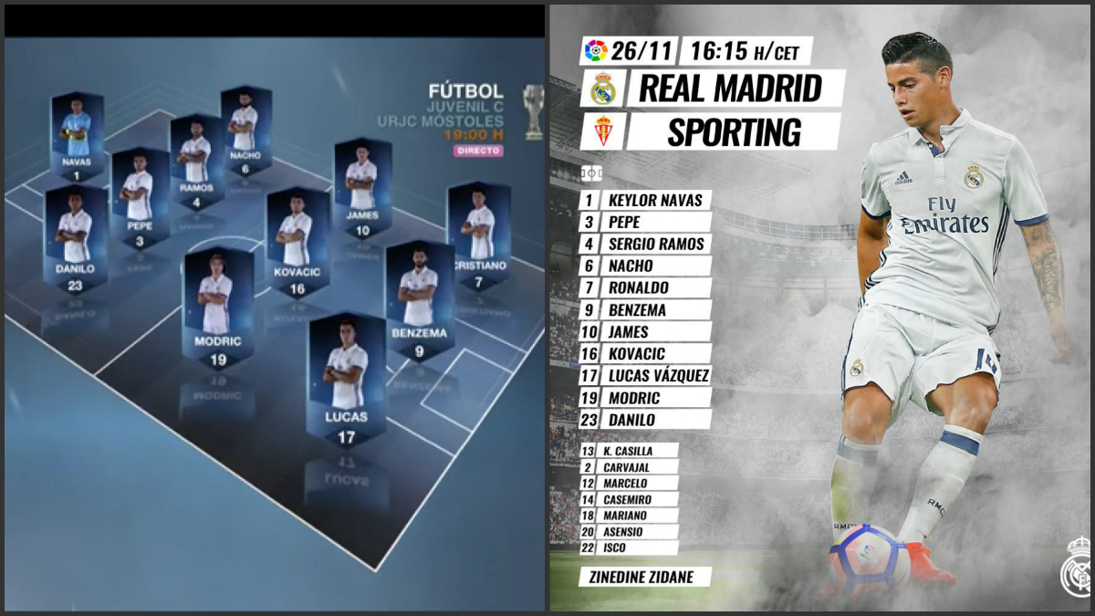 Alineación del Real Madrid Vs Sporting de Gijón.