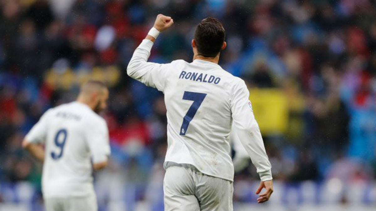 Cristino Ronaldo celebra su gol ante el Sporting de Gijón. (Realmadrid.com)