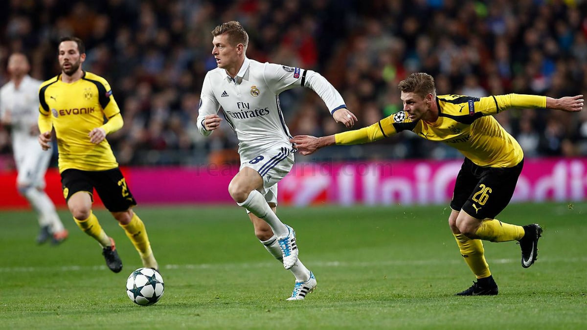 Kroos, en un lance del encuentro frente al Dortmund. (realmadrid.com)