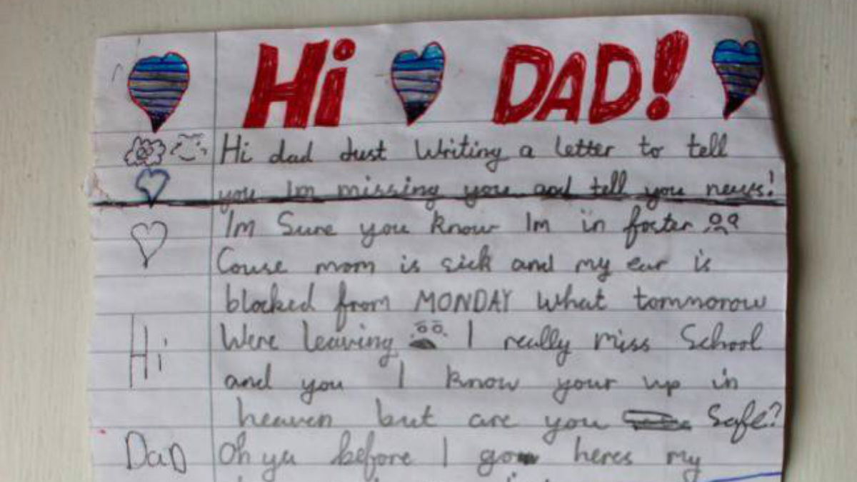 La carta que un niño envió a su padre al cielo en un globo.