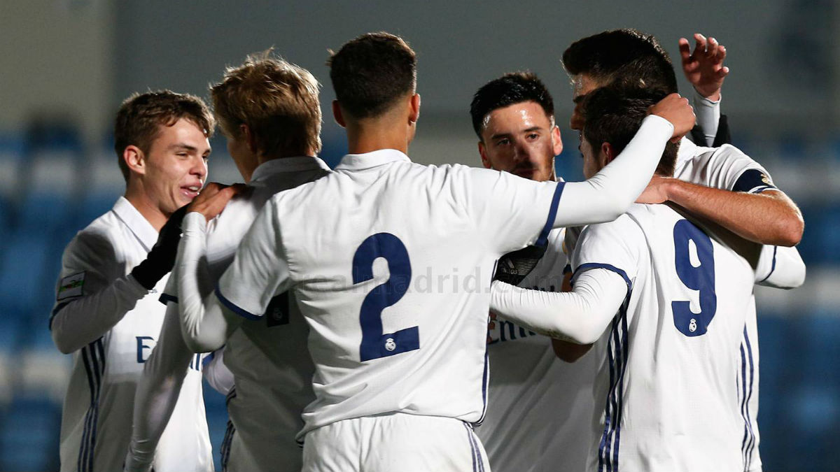 El Castilla celebra un gol. (Realmadrid.com)