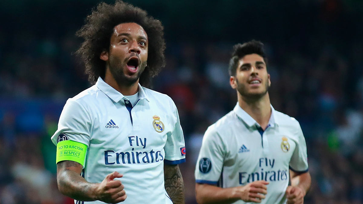 Marcelo celebra un gol en el Bernabéu. (AFP)