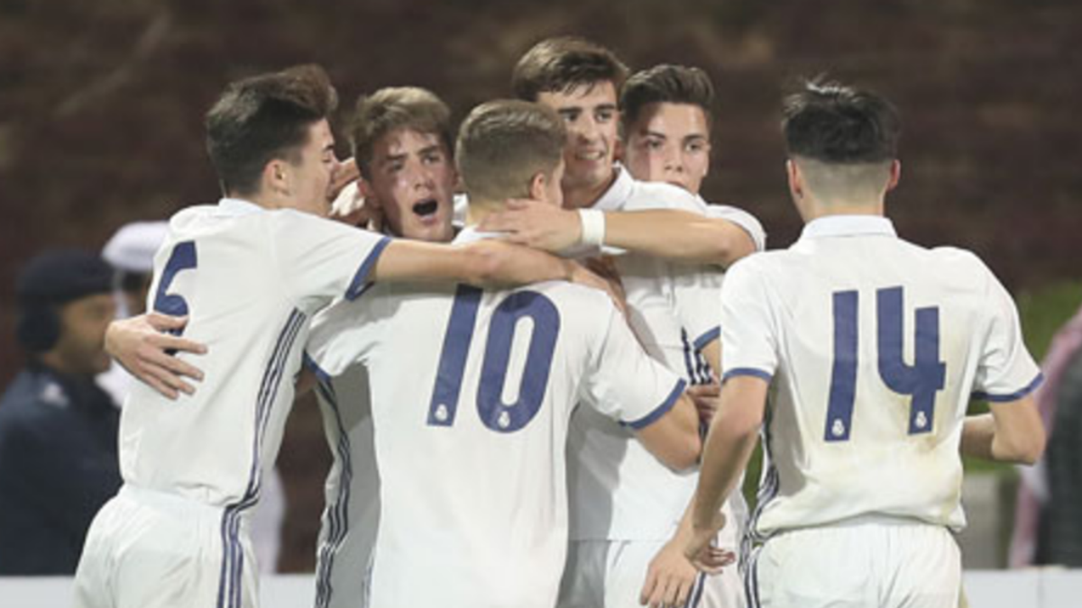 El Juvenil C del Real Madrid celebra un gol. (Al Kass International Cup)