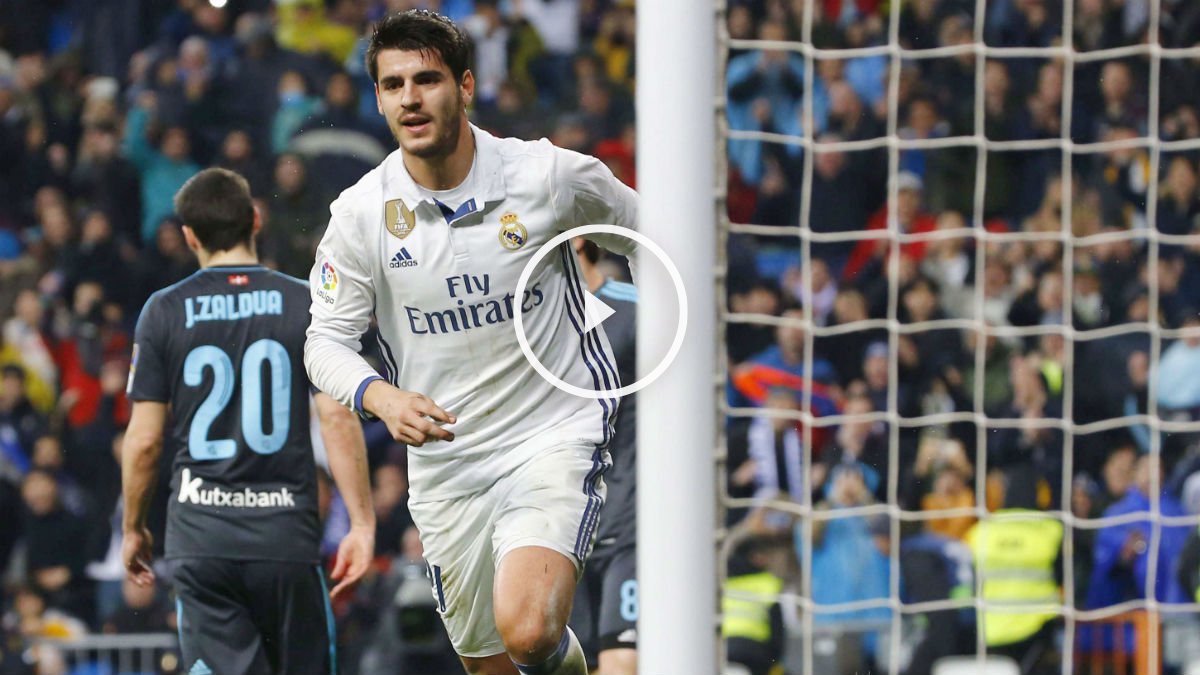 Álvaro Morata celebra el 3-0 ante la Real Sociedad. (AFP)