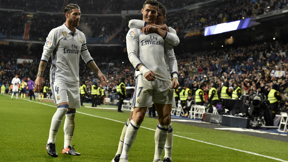 Cristiano Ronaldo celebra su gol ante la Real Sociedad. (AFP)