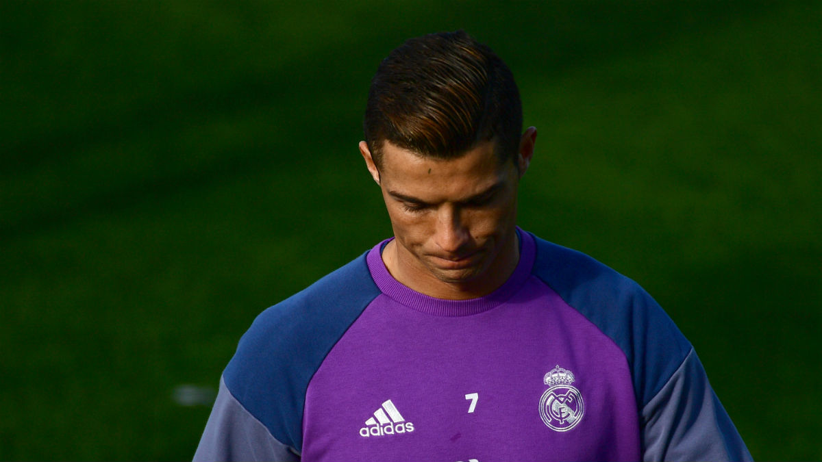 Cristiano Ronaldo, en un entrenamiento del Real Madrid. (AFP)