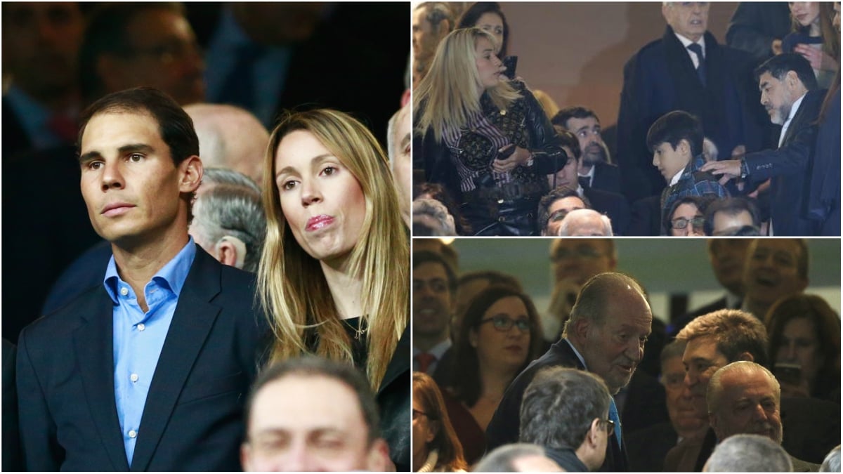 Nadal, Maradona y el Rey emérito Juan Carlos, en el palco del Bernabéu.