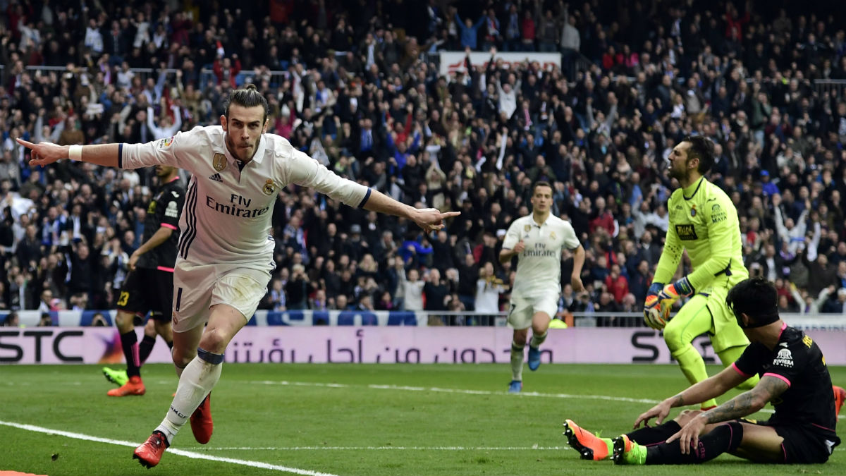 Bale celebra el 2-0 al Espanyol. (AFP)