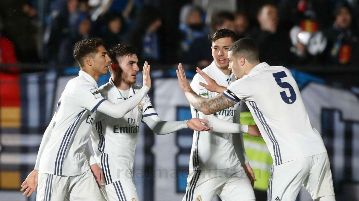 El Castilla celebra un gol. (Realmadrid.com)