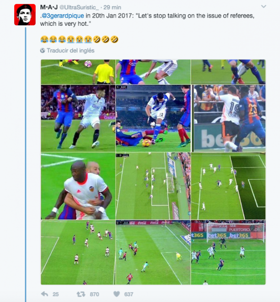 Piqué sale escaldado: Twitter le recuerda todos los robos del Barça