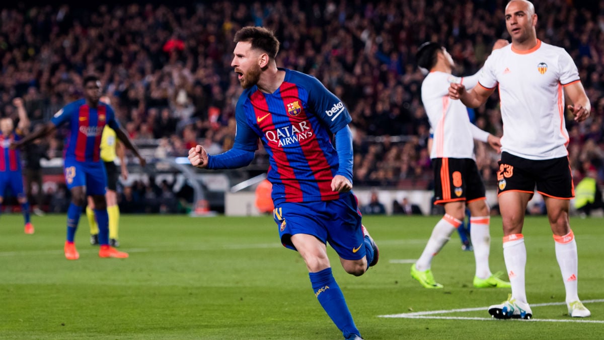 Messi anotó un doblete ante el Valencia. (Getty)