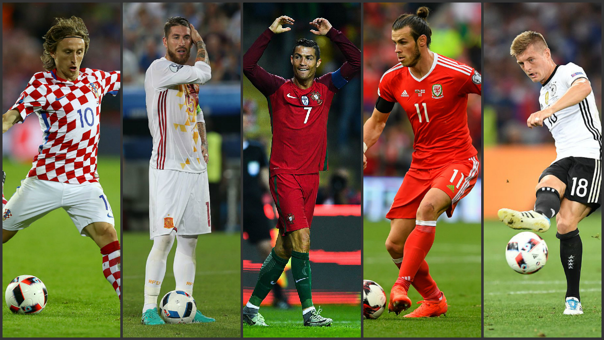 Modric, Ramos, Cristiano, Bale y Kroos con sus respectivas selecciones. (Fotos Getty Images)