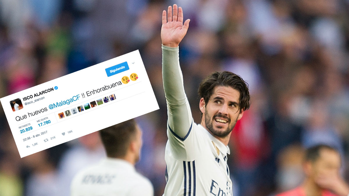 Isco celebra en Twitter la derrota del Barça contra su Málaga