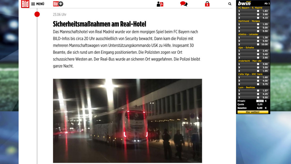 Aumenta la seguridad en el hotel del Real Madrid tras las explosiones en Dortmund