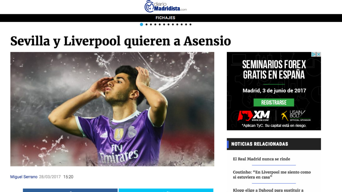 DIARIO MADRIDISTA adelantó el interés de Sevilla y Liverpool en Asensio.