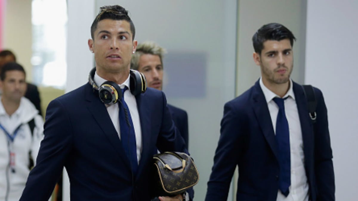 Cristiano, Morata y Coentrao en su llegada a Munich (Getty).