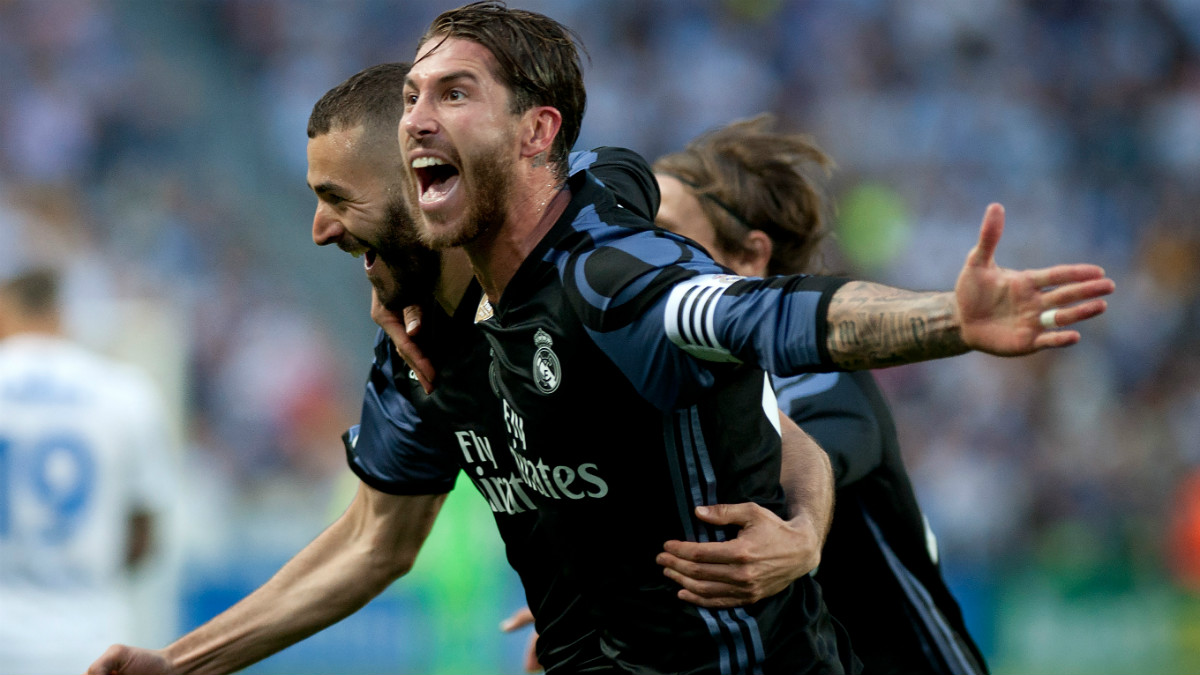 Ramos celebra la Liga en La Rosaleda. (AFP)