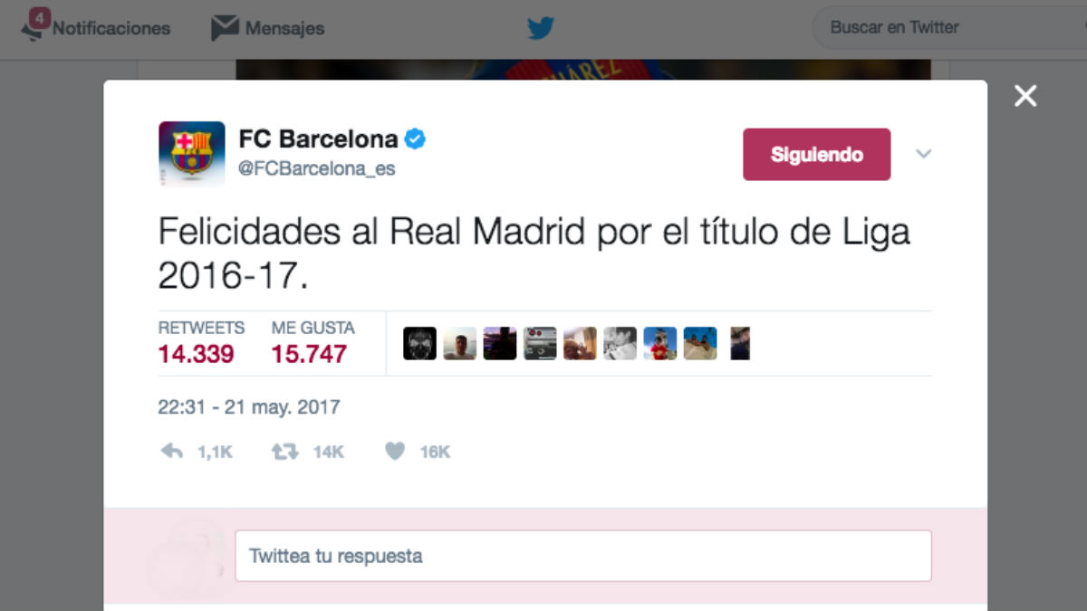 El Barça se arrodilla en Twitter ante el campeón