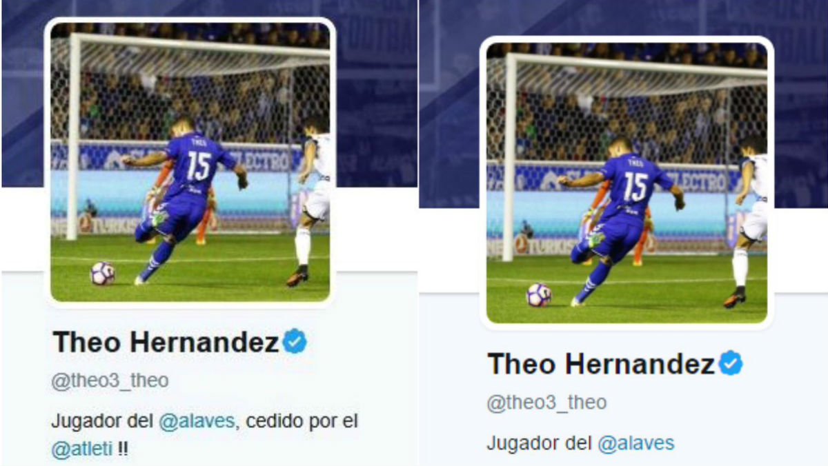 Theo Hernández cambia su biografía de Twitter.