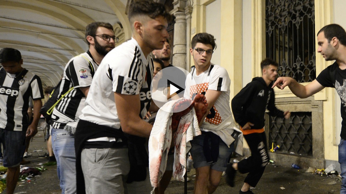 Momentos de tensión en la plaza de Turín donde la Fan Zone de la Juventus.