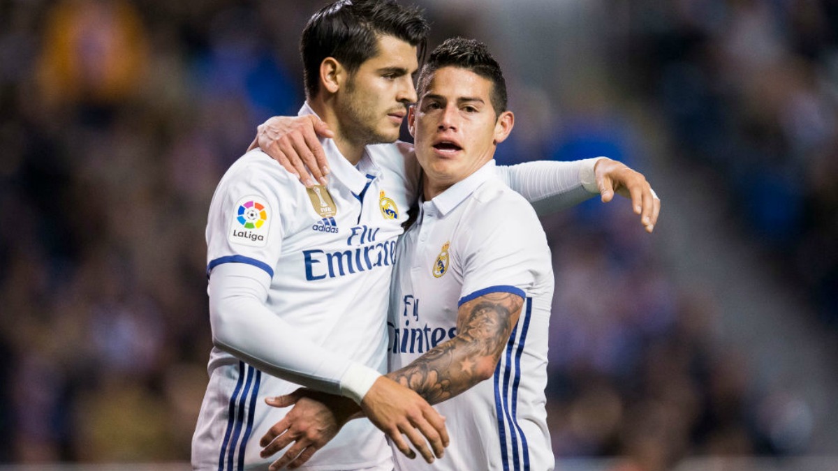 Morata y James celebran un gol del Real Madrid. (Getty Images)