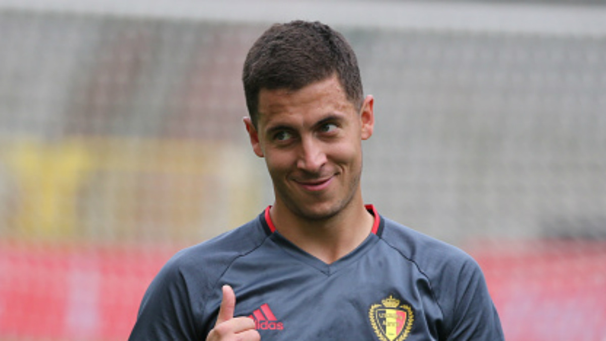 Hazard durante un entrenamiento con Bélgica (Getty).